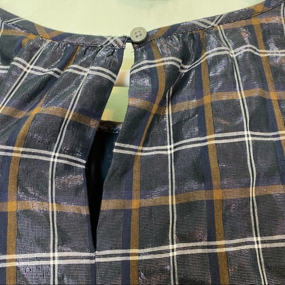 Loft plaid shimmer ruffle trim blouse size XL - Picture 11 of 16